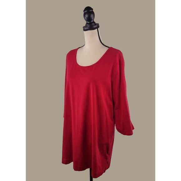 Denim & Co. (D. & Co.) Red Cotton Blend Peek a Boo Sleeve Top Size 1X - Picture 3 of 9